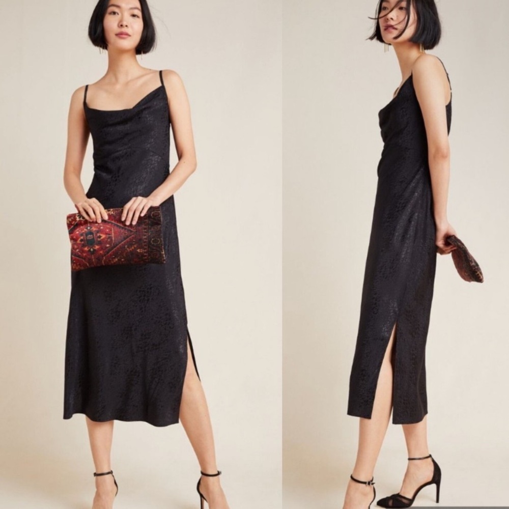 Nwot Anthropologie draped
Amelie Black Jacquard slip dress $138 party formal